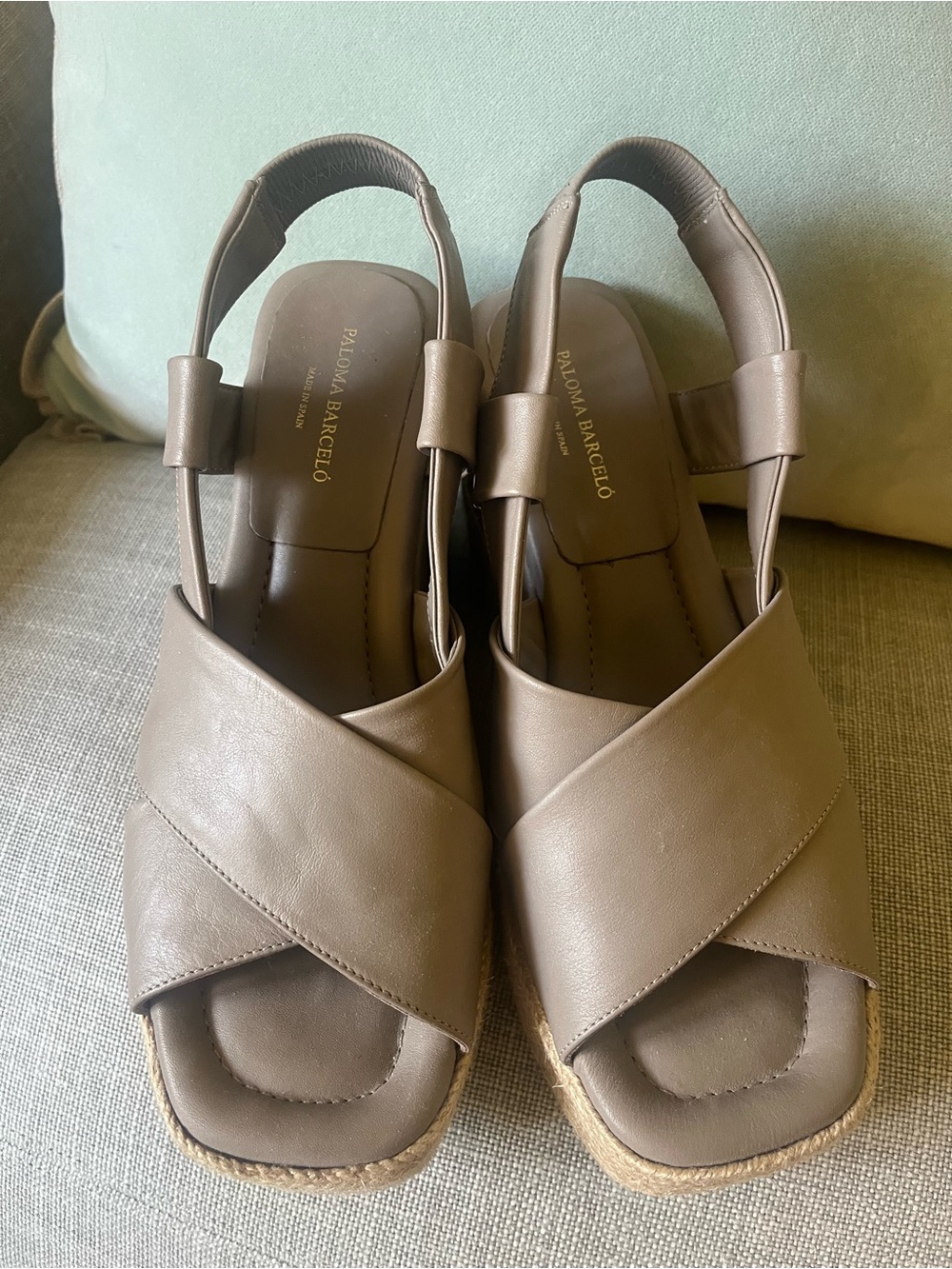 Paloma Barcelo Taupe Leather Crisscross Slingback Sandals